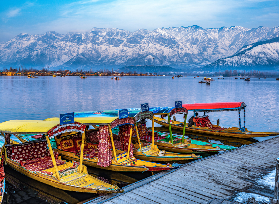 Shikara boats floating on Dal Lake